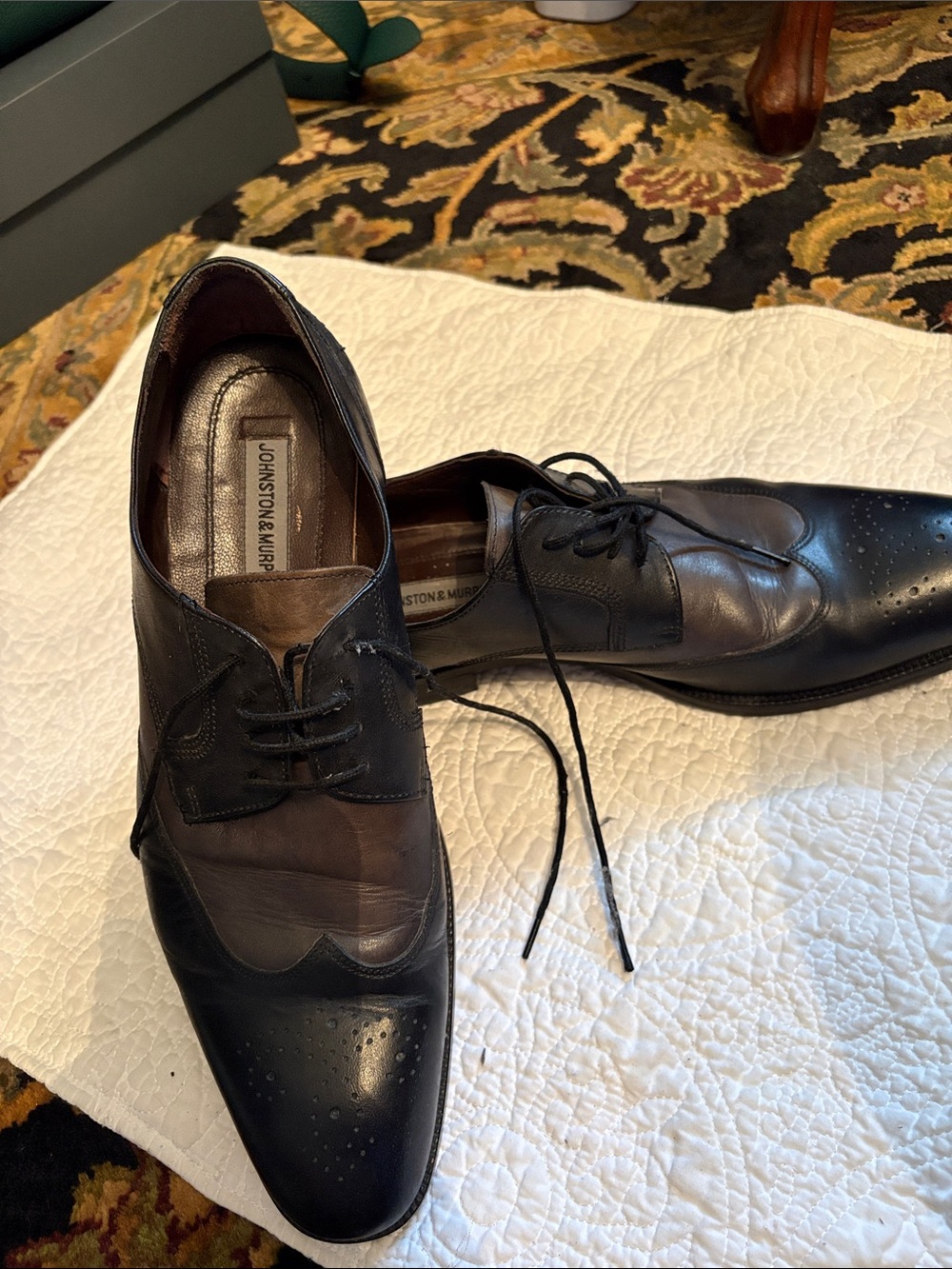Johnston & Murphy Black Leather Wingtip Derby Oxfords